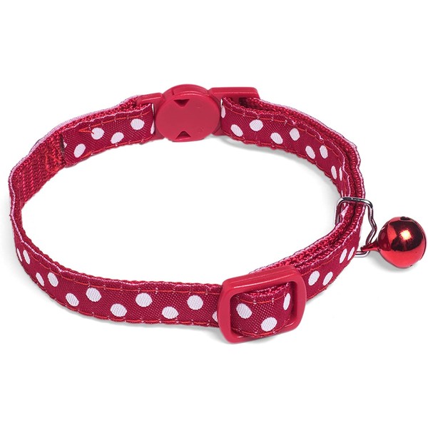 Cat Collar with Bell Red Pokka Dots Quick Release Safety