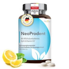 DocVital® Mundgeruch bekämpfen - 90 Mundhygiene Lutschtabletten in pharmazeutischer, deutscher Qualität - Zitronengeschmack - NeoProdent mit Lactobacillus Salivarius, Xylitol, Vitamin D