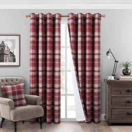 always4u Red Plaid Thermal Insulated Warm Curtains 84 Inches Long Double Layer Thick Drapes for Living Room Bedroom Window Treatments 2 Panels 54 * 84