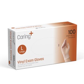 Caring Vinyl Exam Gloves (Medium, 100ct), Powder Free and Not Made with Natural Rubber Latex, Gloves for Medical Use, First Aid, Food Prep and More