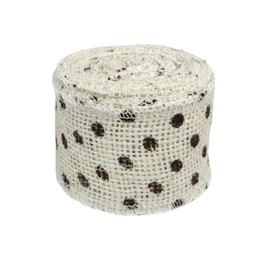 Maker's Craft Polka Dot Burlap Jute Ribbon Roll 5 Yards for DIY in Gift Wrapping, Craft Projects, Christmas, Wedding Decoration, Home Decorations etc (Bleach White_Brown, 2inch)