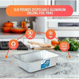 Diplastible Oblong Disposable Aluminum Pans with Lids - 100 Pack - 8.5 x 6 x 2.5 in 5-lb Pan with Foil Covers Perfect for Baking Cooking Food and Storage Container