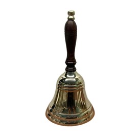 8.5"(H) 4"(D) Solid Brass Bell Quality Wooden Handle Bell Perfect for Dinner, Indoor, Outdoor, School, Bar, Reception, Last Order & Church by THDC