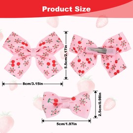 Mabor 4Pcs Strawberry Hair Bows Clips for Girls – Pink Cherry Print Ribbon Barrettes with Zinc Alloy Clips, Cute Hair Accessories for Baby Toddler Women, Party Dress Decor Gift