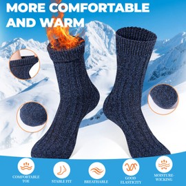 Riqiaqia 6 Pairs Winter Men's Merino Wool Thermal Thick Socks Breathable Premium Soft Chunky Sweat Wicking Lightweight Wool Socks for Hiking Trekking Running, Gift for Men