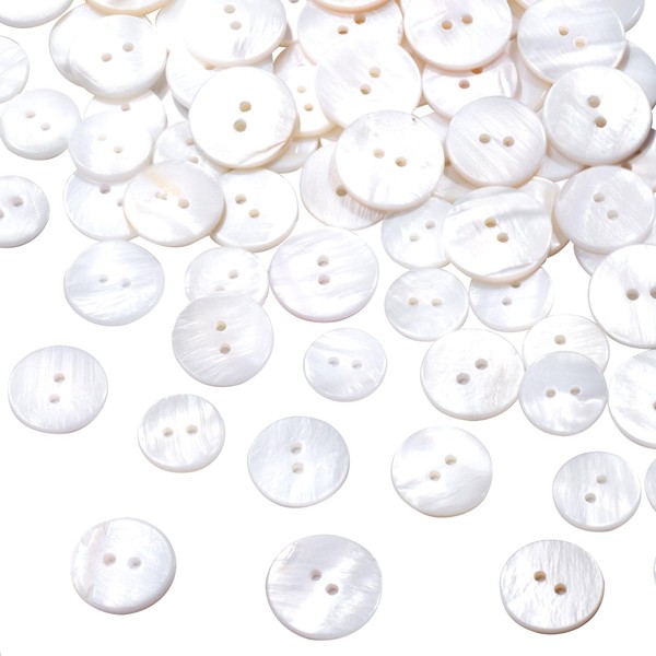 Joez Wonderful Pearl Button 45pcs, White Genuine Mother of Pearl Buttons Set, Pearl Shell Buttons for Sewing Clothes Blazer Suits Shirts Crafts DIY 15mm/18mm/20mm 3 Sizes 2 Holes
