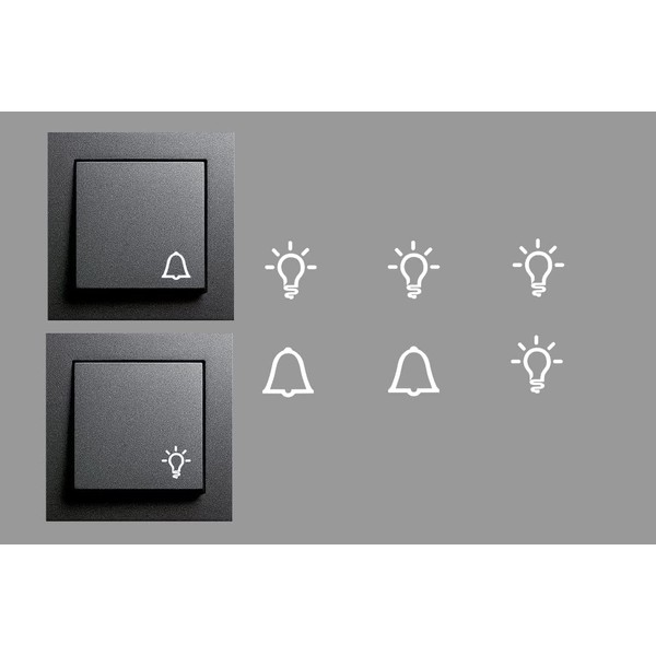 Lot de 4 autocollants pour interrupteur avec 4 lumières et 2 cloches en blanc universel pour interrupteur Smart Home (RP29/2) (10 mm)