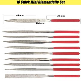 HaoTrade Mini File Set, Mini Diamond File, Micro Diamond Files, Diamond Needle Files, Titanium Coated Diamond Files, Hand Tools, for Soft Metal, Wood and Plastic, 2 x 100 m, Pack of 10