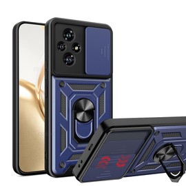 ESTH® Case for Honor 200 Pro 5G with Slide Camera Cover, Military Grade Shockproof Protective Cover with Rotatable Metal Ring Kickstand [Support Magnetic Car Mount], Blue