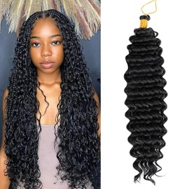 Deep Wave Crochet Hair 18 Inch 2 packs Long Curly Braiding Hair Extensions Ocean Wave Crochet Hair For Black Women Synthetic Ocean Hair Curly For Boho Box Braids (#1B, 24inch, 1pack)