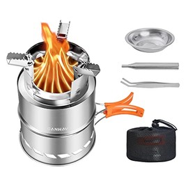 CANWAY Camping Stove, Mini Wood Stove/Backpacking Survival Stove, Windproof Anti-Slip Portable Stainless Steel Wood Burning Stove with Handle Nylon Carry Bag for Outdoor Trekking Hiking Picnic BBQ