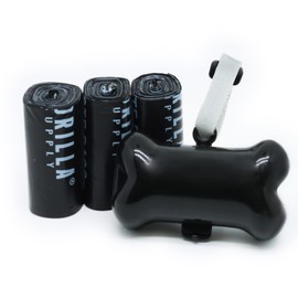 Gorilla Supply 60 Black Pet Poop Waste Bags with Black Dispenser, EPI Technology, 3 Refill Rolls