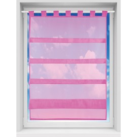 Transparent bistro curtain with ruffled look, plain and translucent voile panel curtain with loops, available in many different colours and sizes