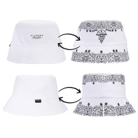 Flipper Bucket Hat Men Women Bandana Pattern Paisley Reversible Double Sided Bucket Hat Korean Brand Safari Hat Bucket Hat K Pop Large Size, multicolor (white / black)