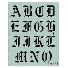 Stencil1 - Plantillas de letras de 5 cm – letras y números de caligrafía inglesa antigua, Mylar en mayúsculas y letras minúsculas para pintar a mano, dibujar y cortar – perfecto para letras en madera, vinilo y más