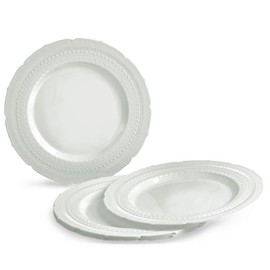 " OCCASIONS " 120 Plates Pack,(60 Guests) Extra Heavyweight Vintage Wedding Disposable/Reusable Plastic Plates 60 x11'' Dinner +60 x 8.25'' Salad/Dessert Plate (Chatesau Light Gray)