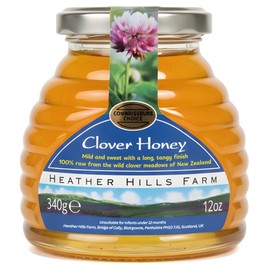 Heather Hills Farm Raw Clover Honey 340g (12oz) | Pure, Natural, Unfiltered & Unpasteurized | Runny Monofloral Honey from New Zealand in Glass Jar | Food Spread Gift, Sweet with Tangy Finish