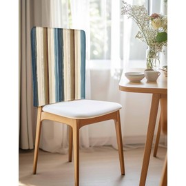Chair Back Covers Set of 4, Abstract Pin Stripes Linen Kitchen Slipcovers Protective Covers for Dining Chairs for Wedding Party, Vertical Stripe Blue Brown