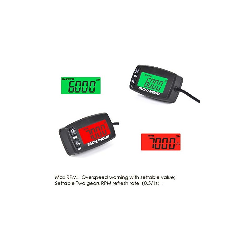 Jayron JR-HM032A Self Powered Digital Tach/Inductive/Maintenance/Waterproof/Backlit/Shutdown Hour Meter,Battery Replaceable,for Lawn
