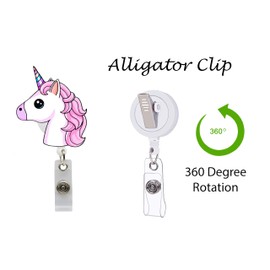 Unicorn Animal Nurse Badge Reel- Cute RN Retractable ID Holder with Rotating Alligator Clip for Hospitals Doctors and Office Staff