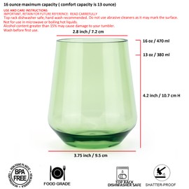 KX-WARE 16-ounce Acrylic Unbreakable Stemless Wine Glasses, set of 6 Multicolor