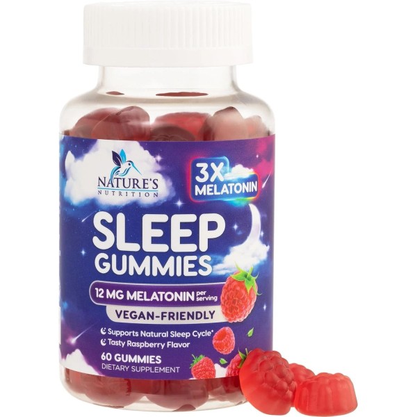 Nature's Nutrition Melatonin Gummies with 12mg - Best Extra Strength,