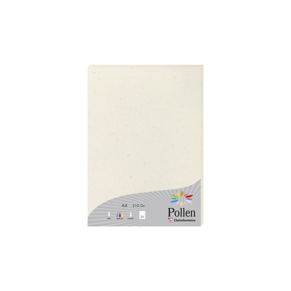 Clairefontaine 55014C - Pack of 25 Sheets of Pollen Natura, 100% Recycled Paper, DIN A4, 21 x 29.7 cm, 210 g, Ideal for Invitations and Correspondence, White, 1 Pack