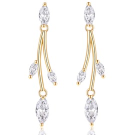 CERSLIMO Wedding Earrings Gold 5A Cubic Zirconia Long Stud Earrings 45 mm Gold-Plated for Bride with Gift Box Gifts Women Ladies Engagement Party, Gemstone