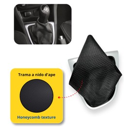 1neiSmartech Black Gear Boot Kit with Silver/Grey Frame and Retention Ring - Compatible with Renault Clio IV (2012-2020) - Honeycomb Weave - Preassembled