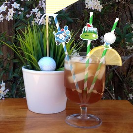 Golf Theme Straws, 50PCS Drinking Straws for Golf Party Favors Blue Green Striped Paper Drinking Straws Golf Party Decorations Straws for Boys Girls Cartoon Golf Baby Shower Retirement Party Supplies