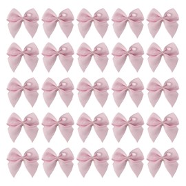 7Rainbows 50pcs 5/8" Boutique Mini Pink Satin Ribbon Bows Flowers Appliques DIY Craft for Sewing Scrapbooking Wedding and Gift