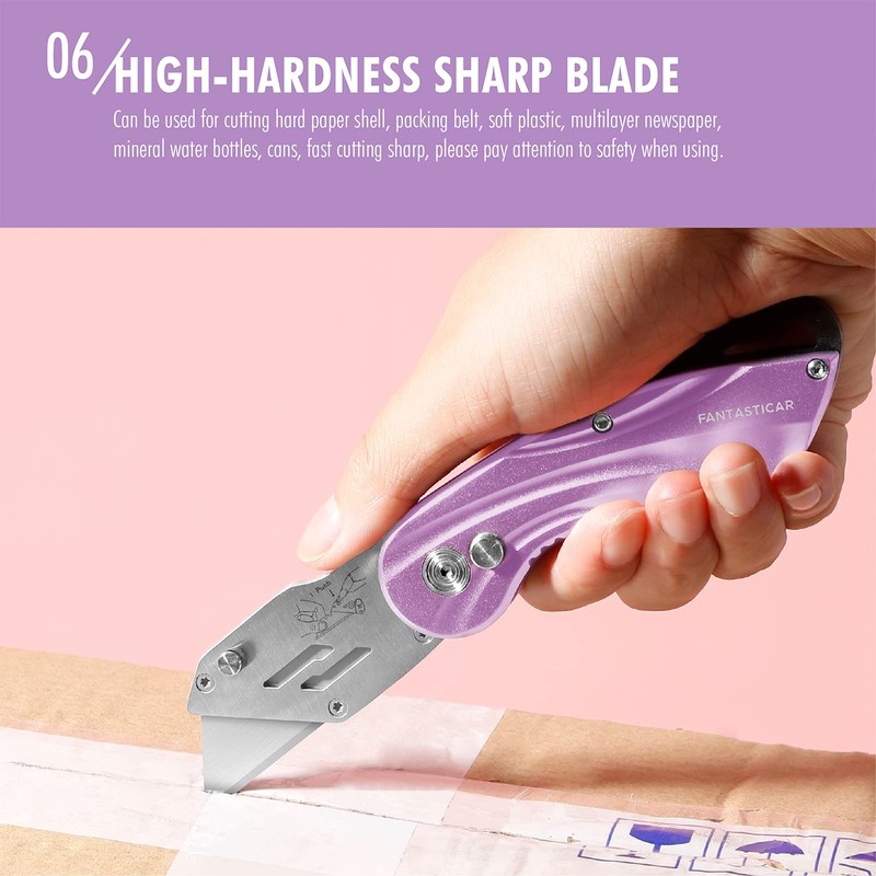 FantastiCAR Folding Box Cutter, Sturdy Metal Utility Knife with Extra