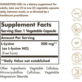 Solgar L-Lysine 500 mg Vegetable Capsules, 100 V Caps 500 mg(Pack of 3)