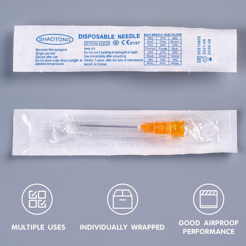 100 Pack 25 Gauge 1/2 inch Disposable Needles with Caps