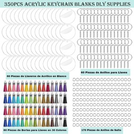 Juego De 350 Kit Llaveros de Acrilico, Que incluye 60pcs Discos de Acrílico Redondos, 60pcs llavero Cadena, 60 Borlas de Color, 170pcs Saltos,Para Proyectos de Manualidades Bricolaje