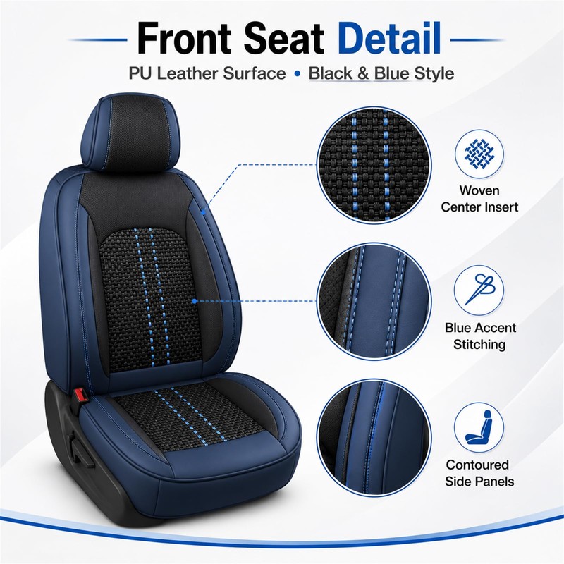 SecosAutoparts 5-Seat Car Seat Covers Full Set Microfiber Leather Waterproof