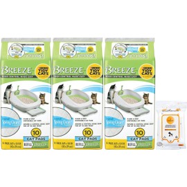Tidy Cats Breeze Spring Clean Cat Pads Refill Pack (3) 10-Count with Aurora Pet Wipes