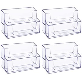 4 Pieces Clear Business Card Holder 2 Tiers Plastic Card Stand Organizer Card Holder Display for Home Office (4 Pieces)