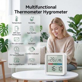 eMylo WiFi Thermometer Hygrometer, Smart Temperature Humidity Sensor with App Alerts Data Export, Alexa Compatible, LED Backlit Display, Indoor Monitor for Home Baby Room Greenhouse Wine Cellar