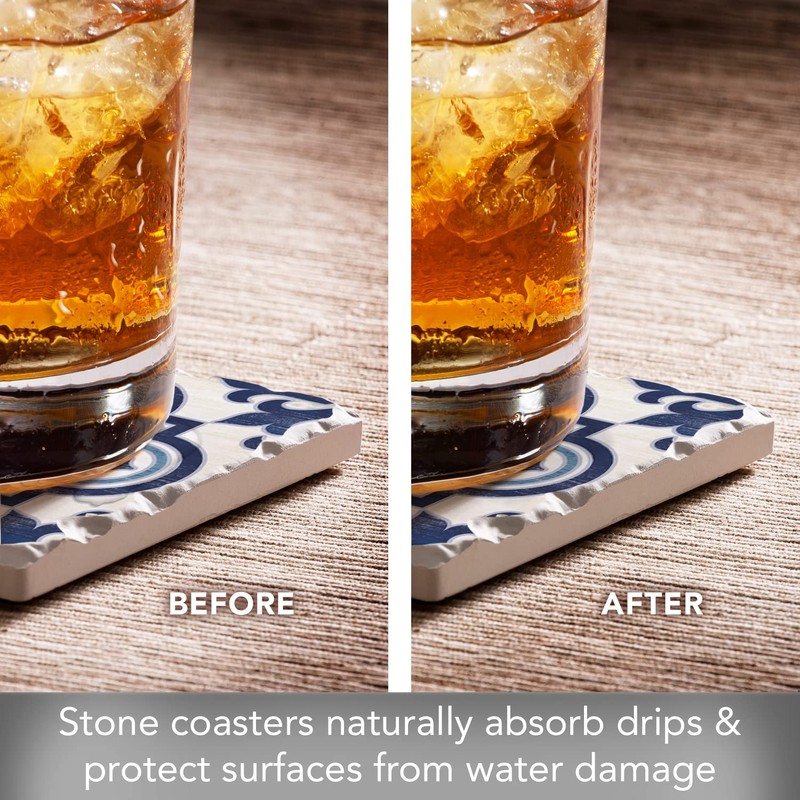 Thirstystone Blue & White Assorted Tumbled Tile Stone Coasters with