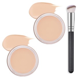 Kaely 2Pcs Pot Concealer Full Coverage Set,under Eye Brightener Concealer for Conceals Dark Circles,Waterproof Foundation Face Makeup Brush Kit,Color Correcting Concealer,02+02