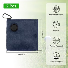 PATIKIL 5.5"x5.5" Magnetic Golf Towel with Wire Cleaning Cloth, 2 Pack Microfiber Waffle Pattern Towels with Magnet and Clip for Golf Carts Clubs Golfing Gear, Dark Blue