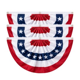 Bradford American Flag Bunting 3 Pack 3x6 ft for Outside, Patriotic Bunting Flags Outdoor Weather Resistant, US USA Bunting 6 ft Outdoor Pleated Fan Flags with 3 Brass Grommets
