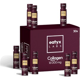 eatyx LABS Collagen Premium 16,000 mg - High Dose Drinking Collagen with Pantenic Acid & Vitamin C - Collagen for Drinking for Skin, Hair & Nails - Mango Passion Fruit Flavour - 30 x 80 ml
