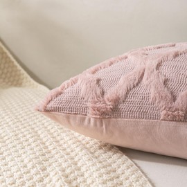 Cozoomy Set of 2 Soft Moroccan Throw Pillow Covers 18x18 Inch Plush Boho Decorative Pillow Cover Accent Cushion Case for Couch Sofa Bed, Pink