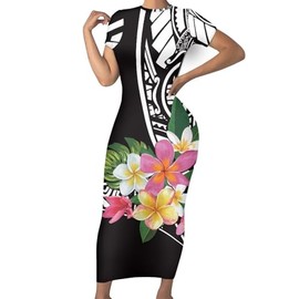Guosanchn Hawaiian Dress for Women Maxi Plus Size Puletasi Samoan Summer Beach Dresses Polynesian Beach Summer Dresses Bodycon Tank Shirt Ladies Summer Dresses,L