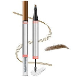 2-in-1 Eyebrow Pencil with Gel, 2025 Microblading Eyebrow Pencil, 2-in-1 Brow Pen and Sealing Brow Gel Waterproof Magic Eyebrow Pencil with 4 Fork Tips (01# Light Brown)
