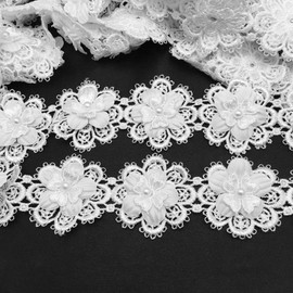 FQTANJU 3 Yards Flower Lace Edge Trim Ribbon for Wedding Applique DIY Sewing Crafts