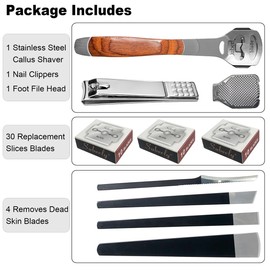 37 Pcs Callus Shaver for Feet Set (1 Foot Razor for Callus Removal & 4 Pedicure Knife & 1 File Heads & 1 Nail Clippers & 30 Replacement Slices Blades) Foot Callus Shaver