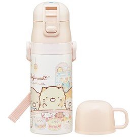 Skater SKDC3-A Children's Stainless Steel Water Bottle, 2-Way Direct Drinking, 14.2 fl oz (420 ml), Cup Drinking, 11.8 fl oz (350 ml), Sumikko Gurashi, Kid-friendly Lightweight Type, For Girls, Hot